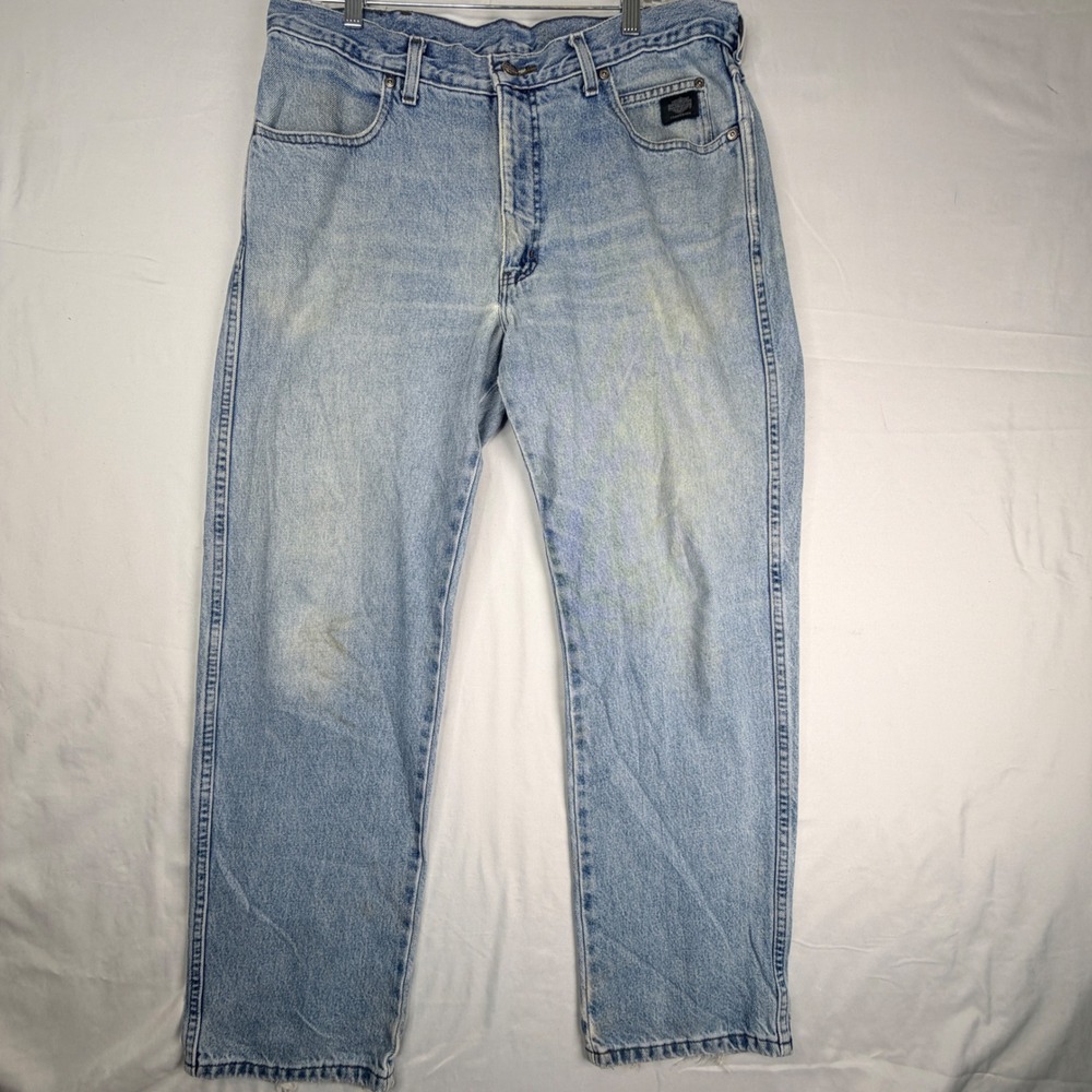 Harley-Davidson Mens Traditional Fit Light Wash Denim Jeans 36x30 Blue Cotton